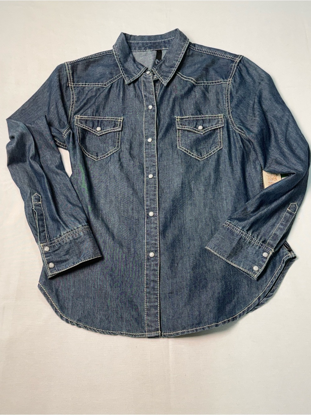 Seven7 Women's Dark Blue Denim Button-Down Shirt